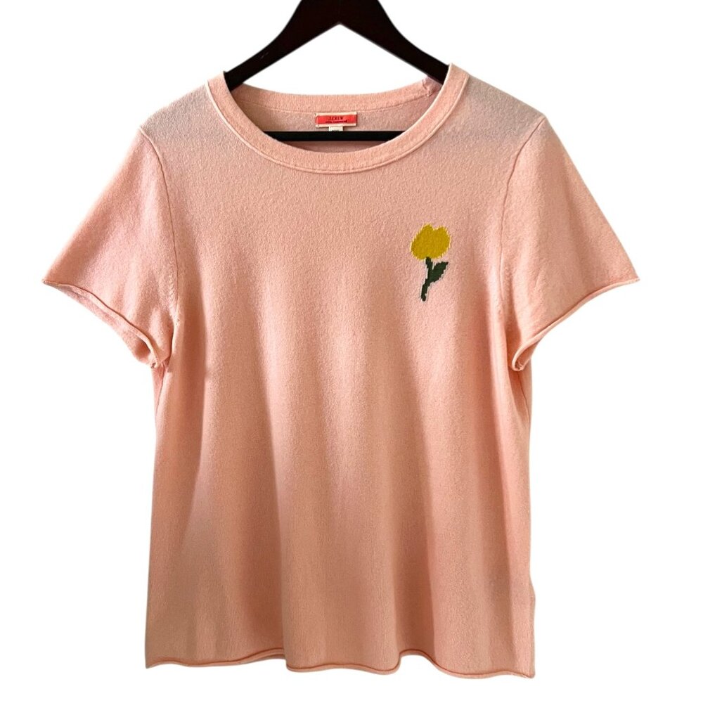 J Crew 100% Cashmere Short Sleeve Tulip Sweater In Light Pink Size XXL